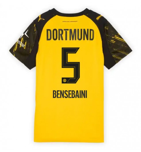 Ženske Nogometnih dresov Borussia Dortmund Ramy Bensebaini #5 Domači 2025-26 Kratki rokavi Ženske Nogometnih dresov Borussia Dortmund Ramy Bensebaini #5 Domači 2025-26 Kratki rokavi